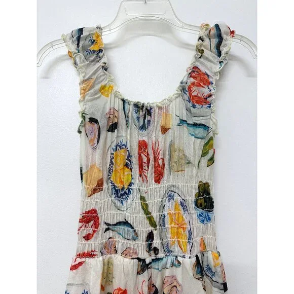 Lisa Says Gah Annie Food Print Maxi Dress Tapas Ivory Lemon Olive Fruit S - Picture 8 of 13